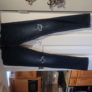 Men's Gap Denim Skinny Jeans Size 32x34 Dark Indigo w/Worn In Destructed Look